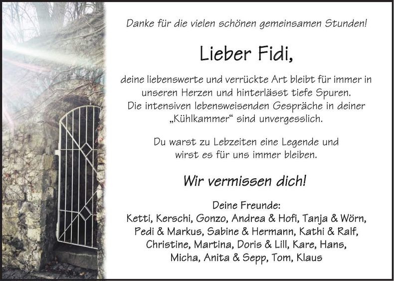 Traueranzeige Stephan Fiedler