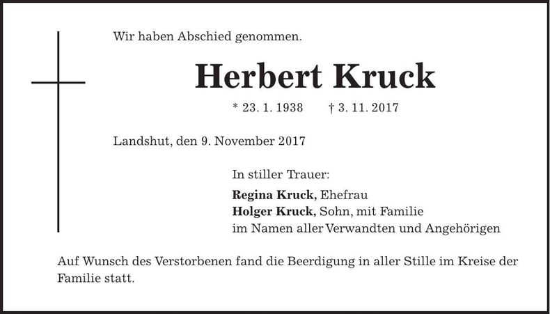 Traueranzeige Herbert Kruck