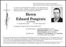 Traueranzeige Eduard Pongratz