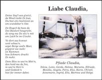 Traueranzeige Claudia Fisch