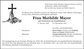 Traueranzeige Mathilde Mayer