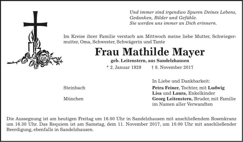 Traueranzeige Mathilde Mayer