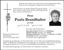 Traueranzeige Paula Brandhuber