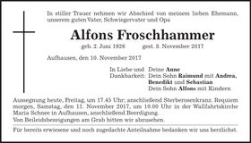 Traueranzeige Alfons Froschhammer