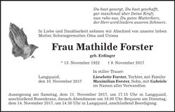 Traueranzeige Mathilde Forster