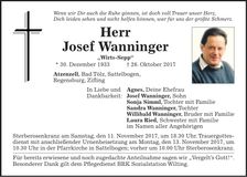 Traueranzeige Josef Wanninger