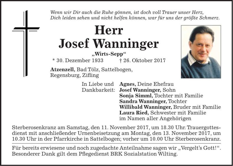 Traueranzeige Josef Wanninger