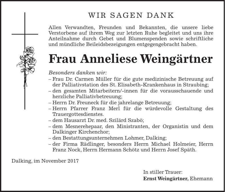 Traueranzeige Anneliese Weingärtner