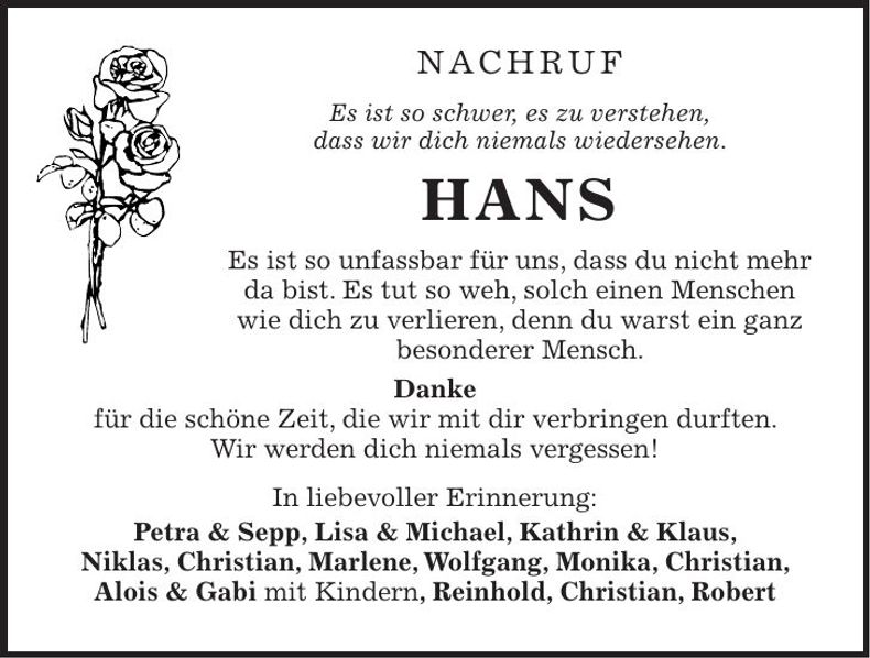 Traueranzeige Hans Kuchler