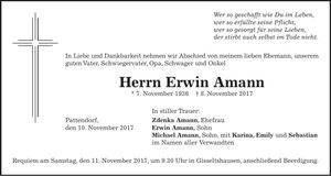 Traueranzeige Erwin Amann