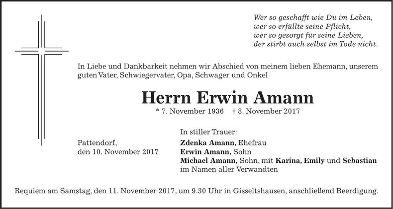 Traueranzeige Erwin Amann