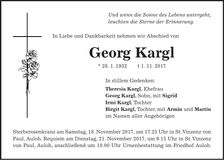Traueranzeige Georg Kargl