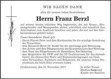 Traueranzeige Franz Berzl