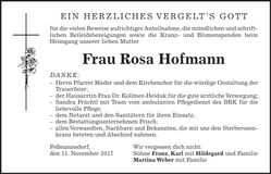 Traueranzeige Rosa Hofmann
