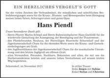 Traueranzeige Hans Piendl