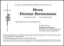 Traueranzeige Dietmar Brennemann