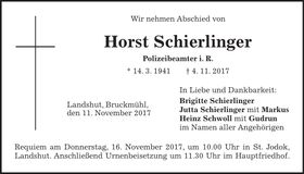 Traueranzeige Horst Schierlinger