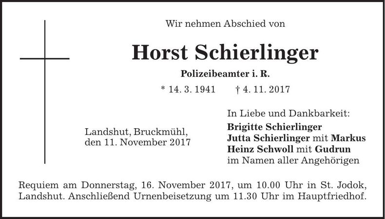 Traueranzeige Horst Schierlinger