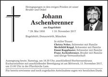 Traueranzeige Johann Aschenbrenner
