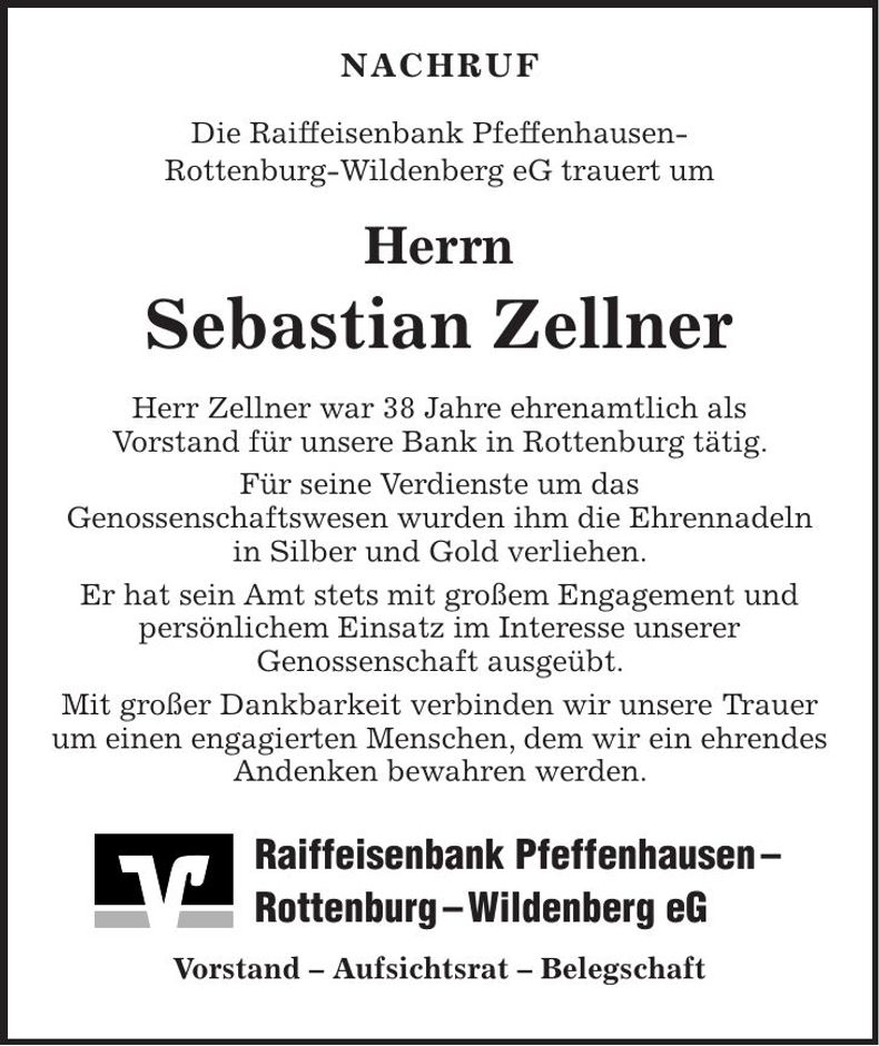 Traueranzeige Sebastian Zellner