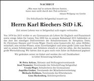Traueranzeige Karl Riechers
