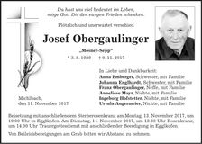 Traueranzeige Josef Obergaulinger
