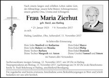 Traueranzeige Maria Zierhut