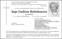 Traueranzeige Inge Gudrun Holtzhausen