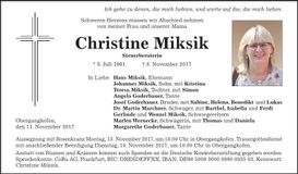 Traueranzeige Christine Miksik
