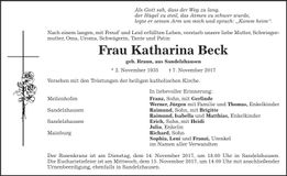 Traueranzeige Katharina Beck