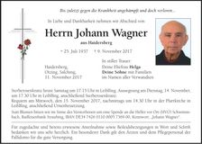 Traueranzeige Johann Wagner