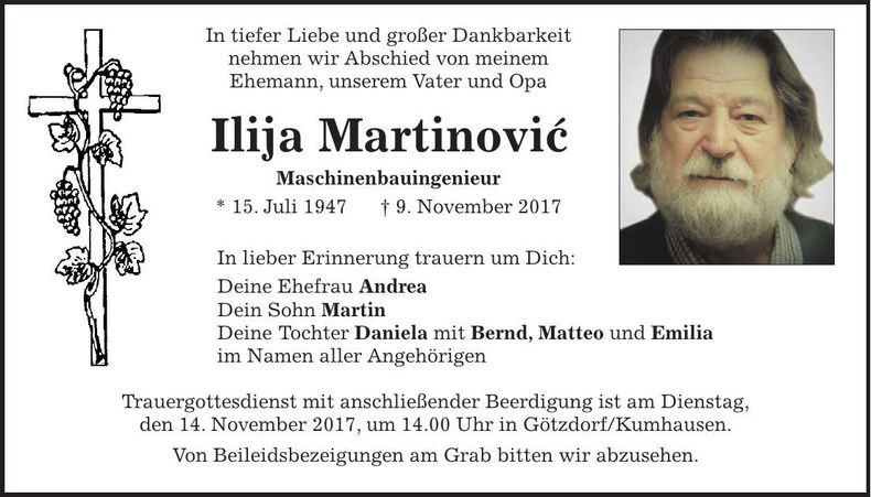Traueranzeige Ilija Martinovic