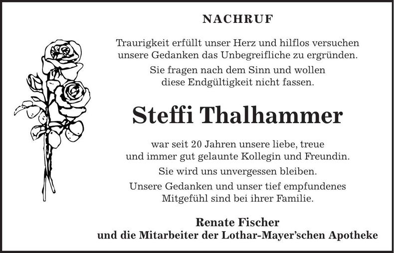 Traueranzeige Steffi Thalhammer
