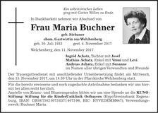 Traueranzeige Maria Buchner