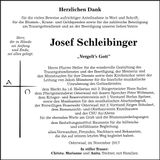 Traueranzeige Josef Schleibinger