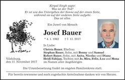 Traueranzeige Josef Bauer