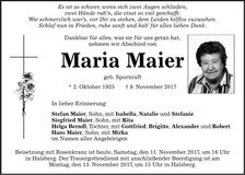 Traueranzeige Maria Maier