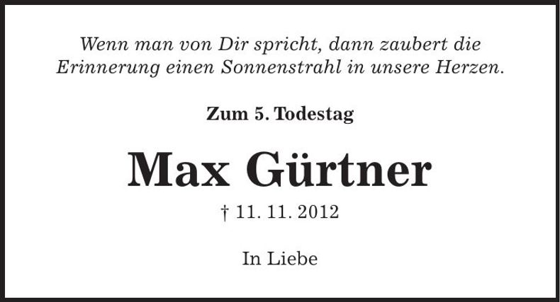Traueranzeige Max Gürtner