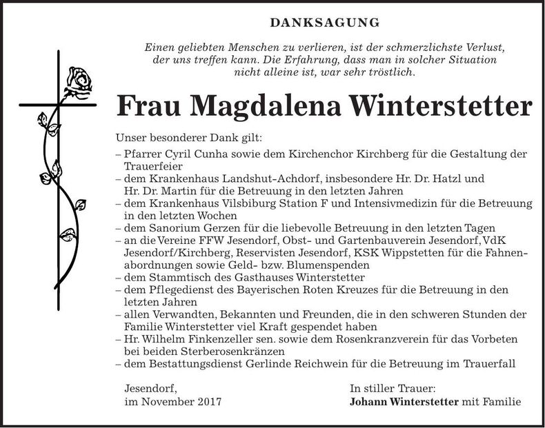Traueranzeige Maria Winterstetter