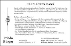 Traueranzeige Frieda Bürger
