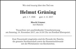 Traueranzeige Helmut Grüning