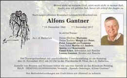 Traueranzeige Alfons Gantner