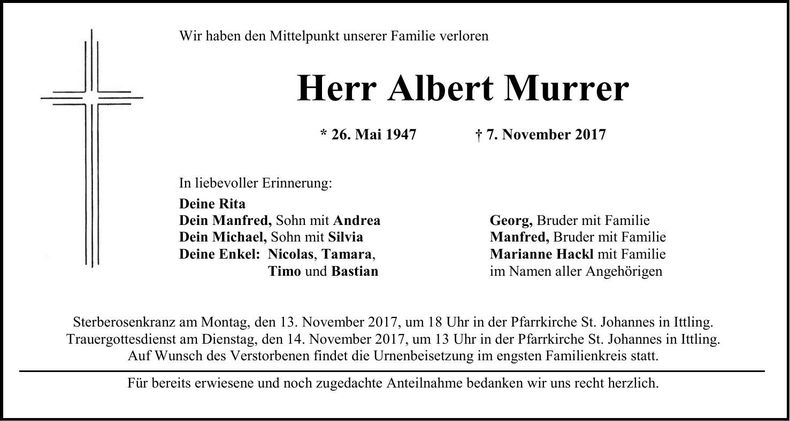 Traueranzeige Albert Murrer