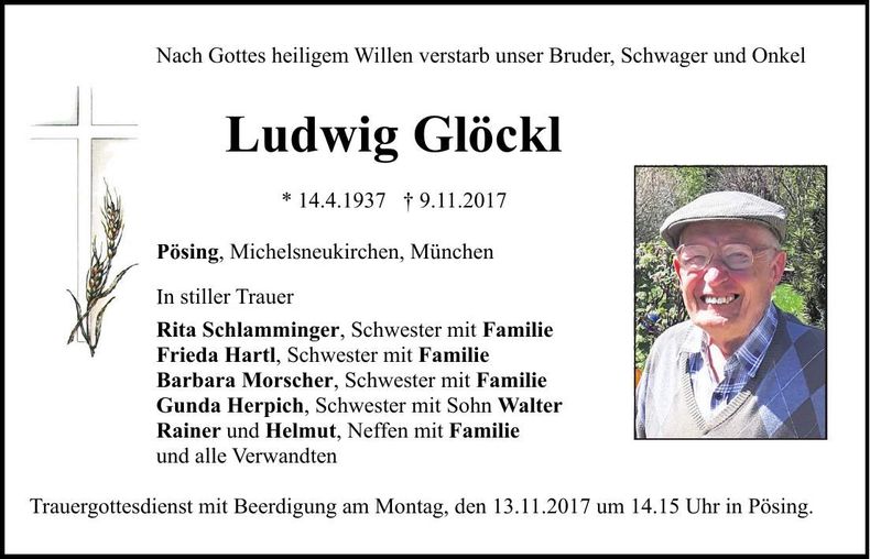 Traueranzeige Ludwig Glöckl