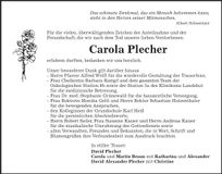 Traueranzeige Carola Plecher