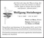 Traueranzeige Wolfgang Steinberger