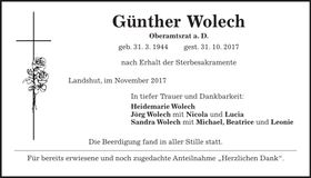 Traueranzeige Günther Wolech