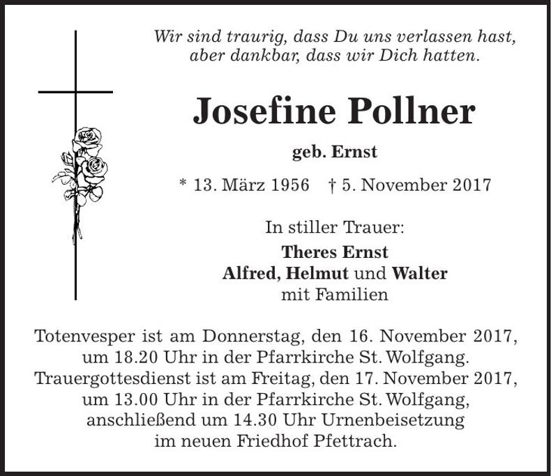 Traueranzeige Joesfine Pollner