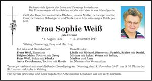 Traueranzeige Sophie Weiß
