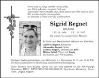 Traueranzeige Sigrid Regnet